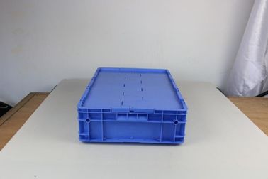 Прикрепленный на петлях Tote хранения крышек пластиковый кладет голубой цвет в коробку штабелируя оборачиваемости