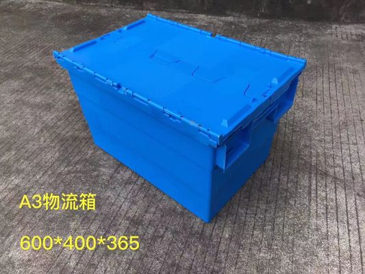 Theftproof 600*400mm пластиковые Totes хранения с прикрепленной на петлях крышкой
