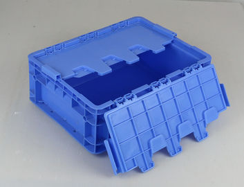Прикрепленный на петлях Tote хранения крышек пластиковый кладет голубой цвет в коробку штабелируя оборачиваемости